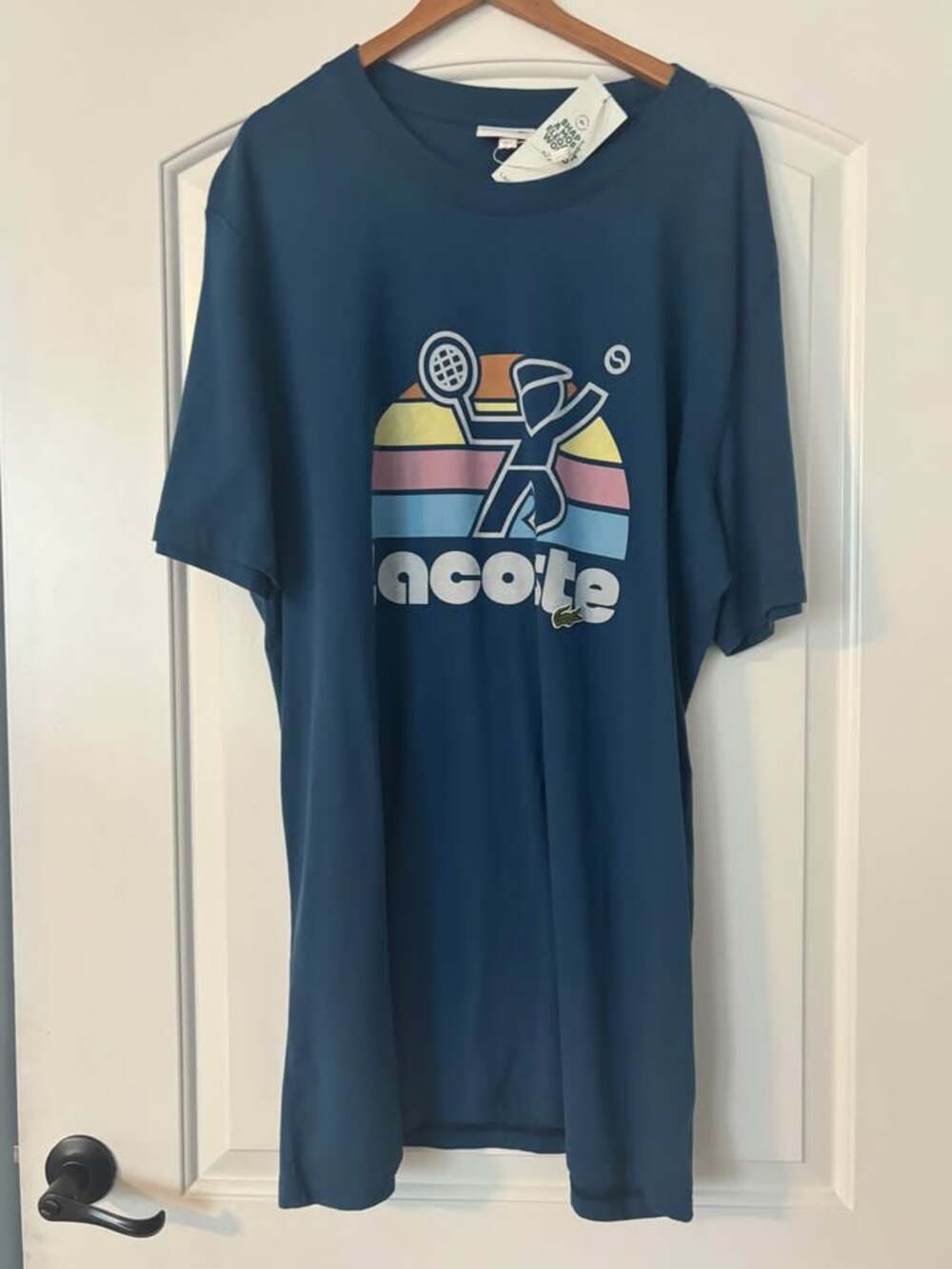 Lacoste Men's Washed Effect Tennis Print T-Shirt Blue 1XLT Big & Tall 8L Cotton